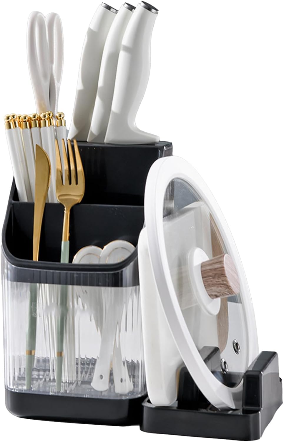 Kitchen Knife Holder,Universal Multifunctional Kitchen Storage Rack,Modern Fashionable Knife Utensil Organizer for Kitchen Countertop Cutting Board Pot Cover Chopsticks Fork(white)