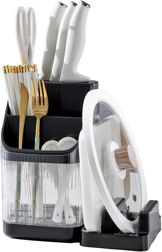 Kitchen Knife Holder,Universal Multifunctional Kitchen Storage Rack,Modern Fashionable Knife Utensil Organizer for Kitchen Countertop Cutting Board Pot Cover Chopsticks Fork(white)