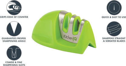 KitchenIQ 50009 Edge Grip 2-Stage Knife Sharpener, Black, Coarse & Fine Sharpeners, Compact for Easy Storage, Stable Non-Slip Base, Soft Grip Rubber Handle, Straight & Serrated Knives