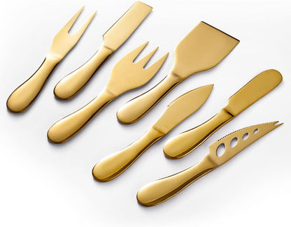 Copper Cheese Knives Set 7 Pieces Stainless Steel Kitchenware Utensils Gadgets 7 Pieces Cheese Knife,Cheese Spreader,Cheese Forks,Cheese Slicer,Cheese Cutter,Butter Knife