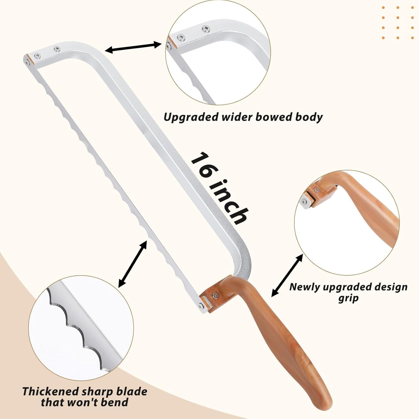 Bread Knife for Homemade Bread Bow Knife 16", Bread Saw Sourdough Slicer Aluminum Alloy Sourdough Cutter Suit for Left & Right Handed People to Cut Baguettes Vegetables Fruits 1Count