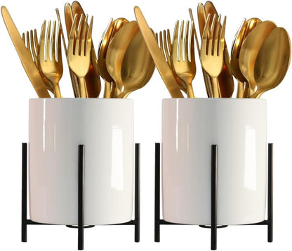 Utensil Organizer for kitchen, Knives and Forks with Shiny metal frame Tray for Farmhouse Kitchen Decor and Countertop(6.3 * 4.33inch)