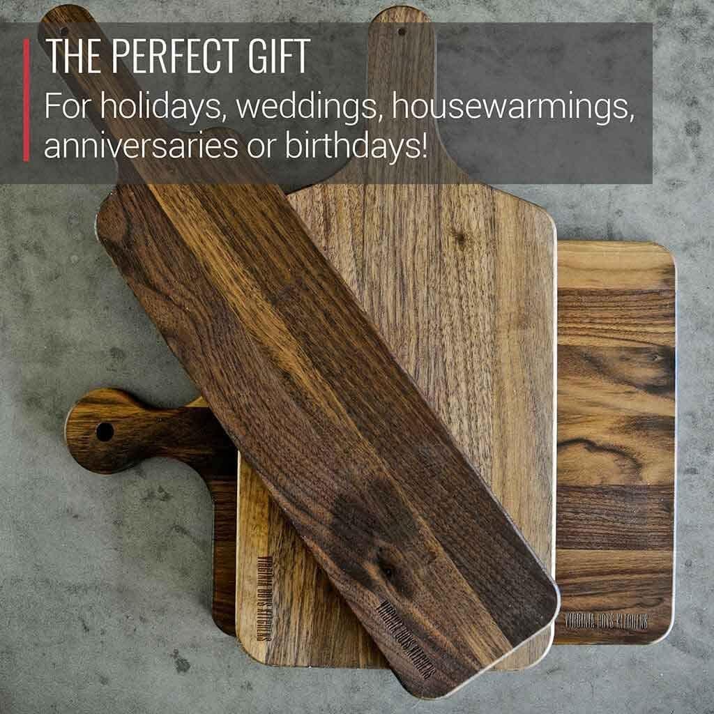 Made in USA Walnut Cutting Board by Virginia Boys Kitchens - Butcher Block made from Sustainable Hardwood (Round - 13.5)