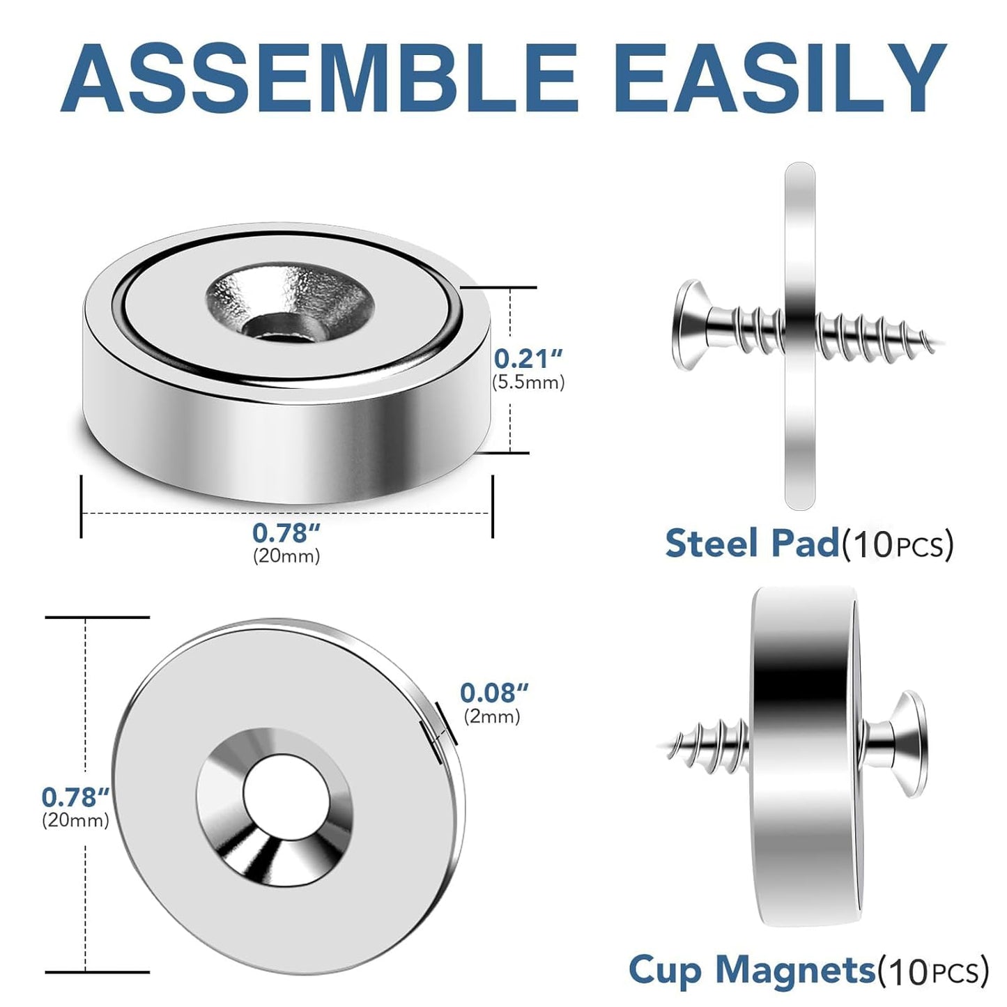 MIKEDE 12 Pack Neodymium Bar Magnets, 70LB Strong Rare Earth Mounting Magnet Heavy Duty, Rectangular Magnet with Countersunk Hole and Steel Capsule, Magnets Strips for Home, Garage - 2.36x0.53x0.2in