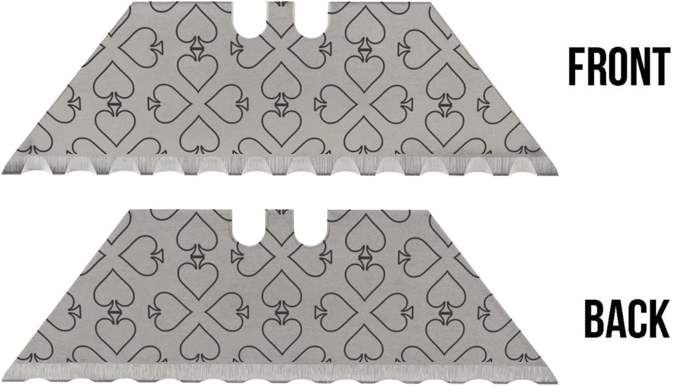 NDZ Performance Serrated Steel Blade Replacement for Utility Knife & Box Cutters, Custom Double Sided Laser Engraved Designs, Silver - Skull - 3 Pack