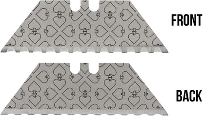 NDZ Performance Serrated Steel Blade Replacement for Utility Knife & Box Cutters, Custom Double Sided Laser Engraved Designs, Silver - Skull - 3 Pack