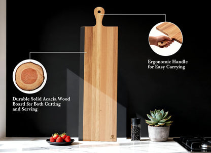 Acacia Wood Cutting Board with Handle, 2-in-1 Reversible Charcuterie Board & Chopping Board, Large 17"x13" Chalkboard Edge Serving Board for Meat & Cheese, Fruit and Nuts, Christmas Gift