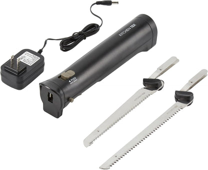 Restaurantware-Kitchen Tek Electric Knife Set, 1 Electric Knife With Motorized Handle - Includes 1 Bread and 1 Carving Tool, 1 Case, Black Plastic Food Cutter With Stainless Steel Blades