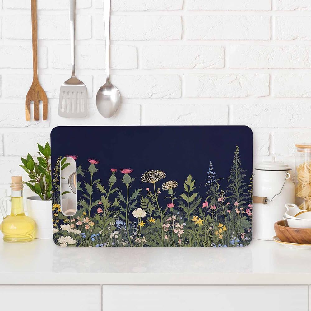 Coffee Set Cutting Board with Handles Coffee Maker Muffin Cup Flower Hot Drink Love Cutting Boards Plastic Safe Chopping Board for Kitchen 16" x 10" x 0.24"