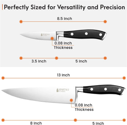 Spartali & Company 2-Piece Chef & Paring Knife Set – 8” Chef Knife and 3.5” Paring Knife – High Carbon German Stainless Steel Blades, Ergonomic Grip – Professional Cutlery Duo for Everyday Meal Prep.
