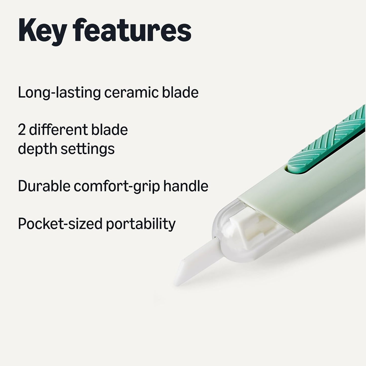 Amazon Basics Ceramic Box Cutter Utility Knife, Adjustable Safety Cutter, 0.75 x 0.75 x 5.50 inches, Green, 1-Pack