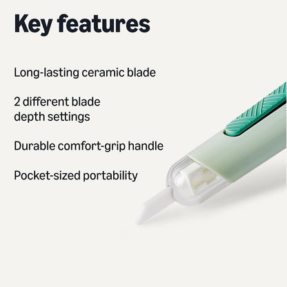 Amazon Basics Ceramic Box Cutter Utility Knife, Adjustable Safety Cutter, 0.75 x 0.75 x 5.50 inches, Green, 1-Pack