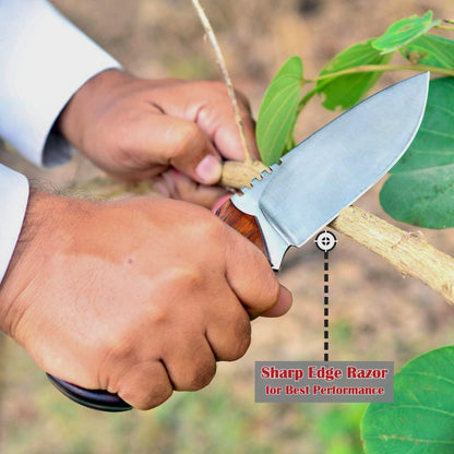 Fixed Blade Hunting Forged Tracker Knife - 8 Inches Carbon Steel Razor Sharp Blade Full Tang Bushcraft Knives with Premium Leather Belt Sheath. Used For Hunting Outdoor Camping, Hiking, Skining Knife.