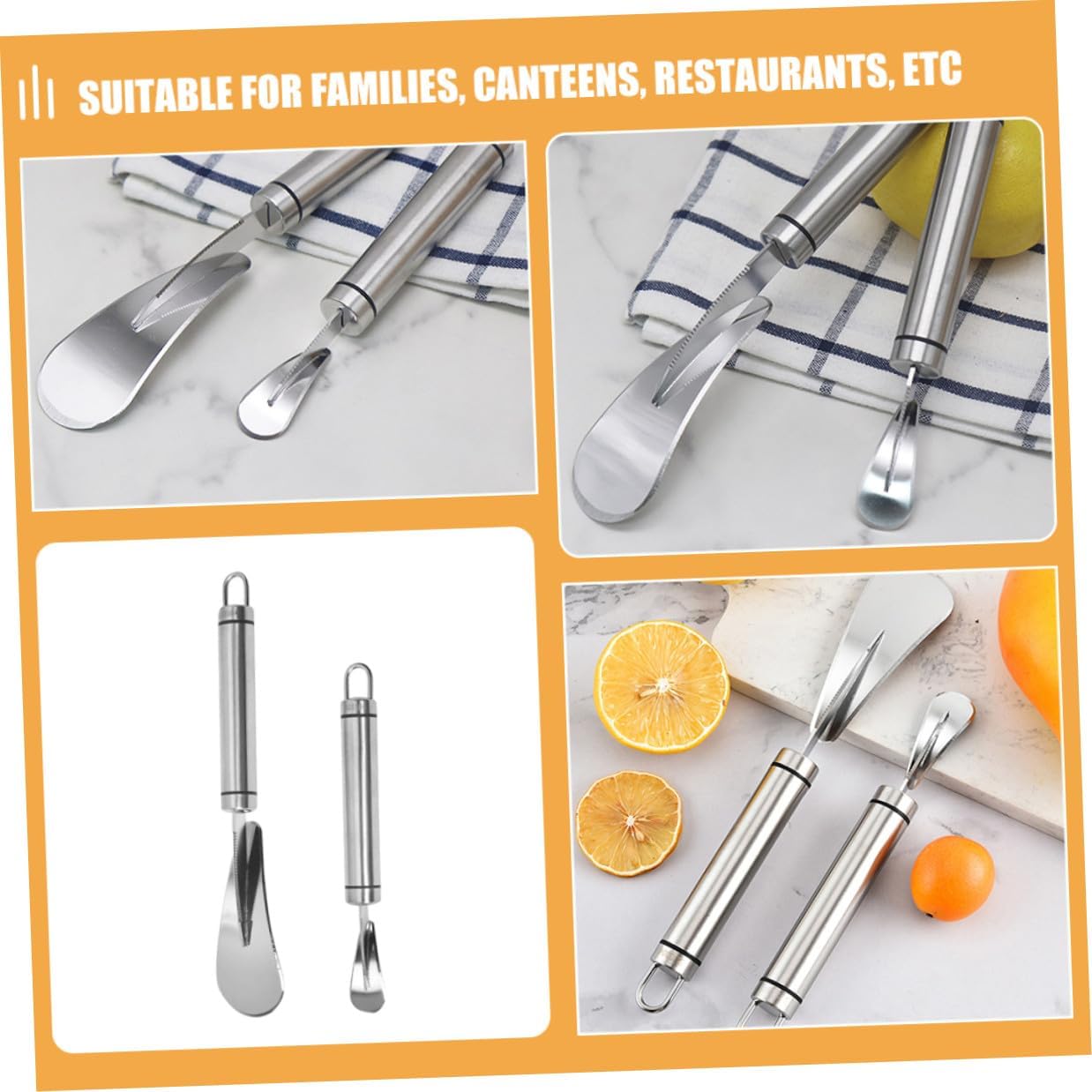 YARNOW 2pcs Orange Peeler and Grapefruit Knife Set Stainless Steel Citrus Peeling Tool Kitchen Accessory for Home Fruit Preparation