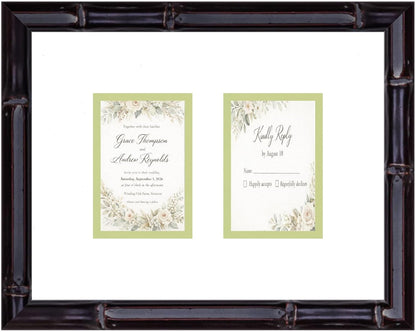 CountryArtHouse Heirloom 3.5x5 Enclosure Invitation and RSVP Keepsake Frame in Brown Genuine Hardwood 13.5x10.75 Artisan-Cut Double Mat White Paired With Metallic Gold Timeless Display