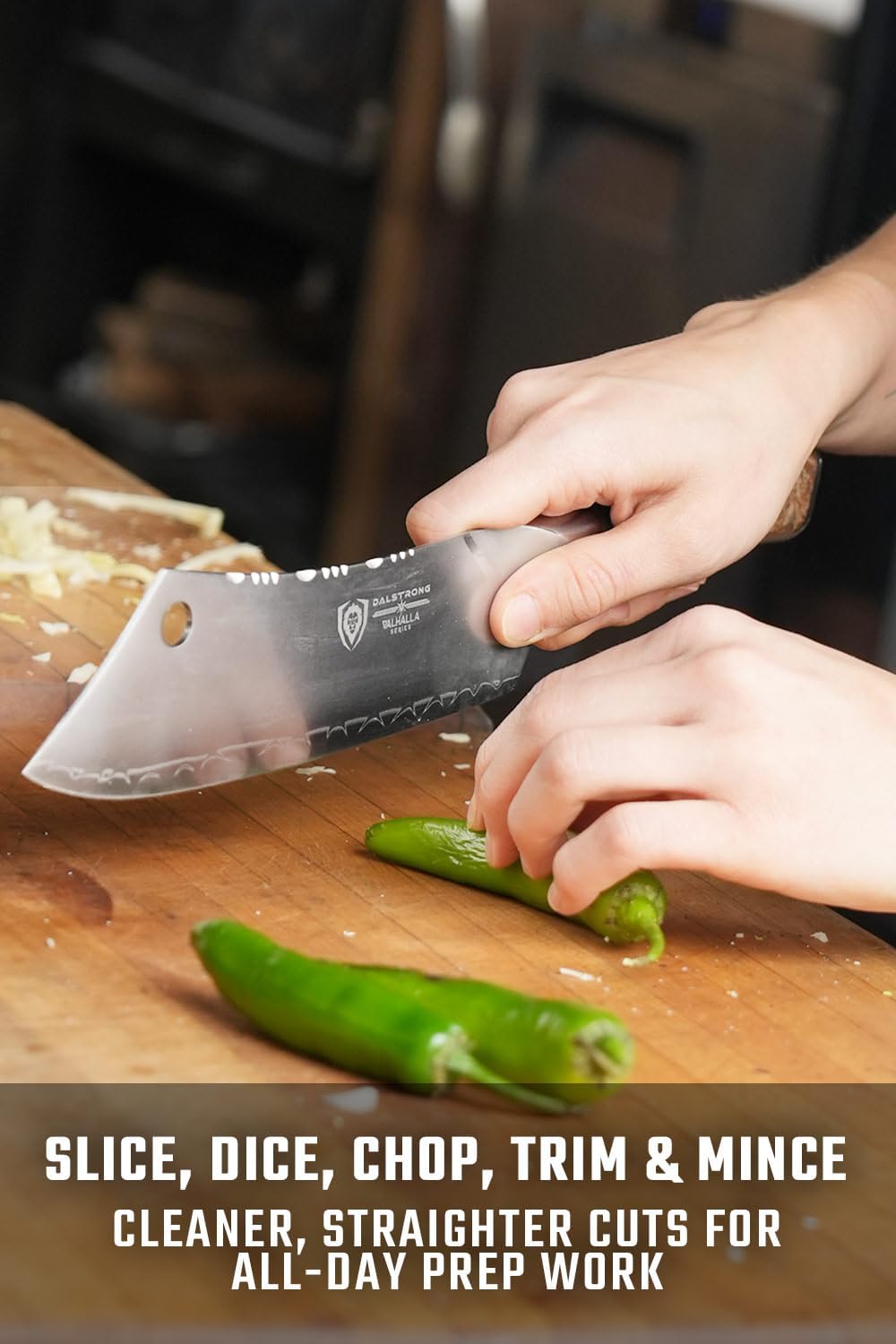 Dalstrong Chef & Cleaver Hybrid Knife - The 'Crixus' - 8 inch - Valhalla Series - 9CR18MOV HC Steel - Celestial Resin & Wood Handle - Razor Sharp Chef's Knife - w/Leather Sheath