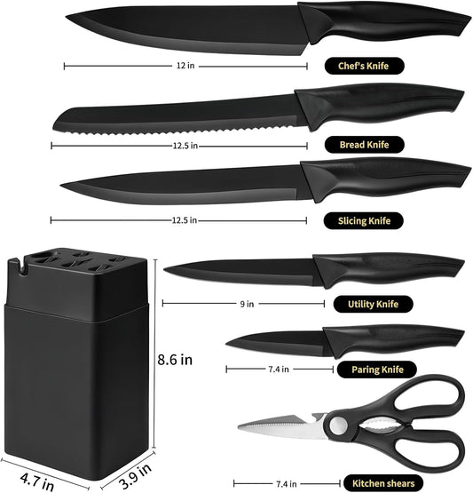 Kitchen Knife Set with Knife Block,7-Piece Kitchen Knife Block Set, Knife Set with Block with Built-In Sharpening Block,Dishwasher Safe