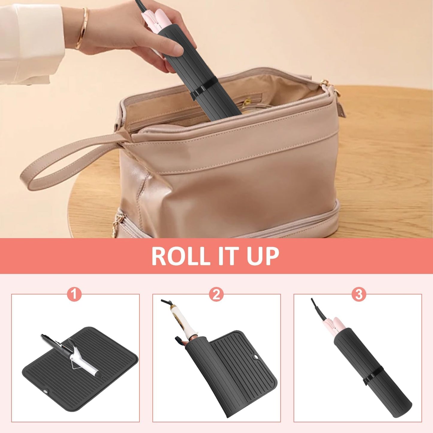 Large Heat Resistant Silicone Mat for Hair Tools: Curling Iron, Flat Iron, Hair Straightener - Portable Hair Styling Pad Cover