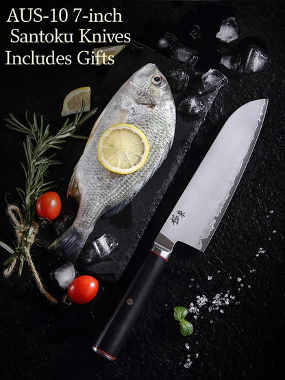 Japan Aichi AUS10 Triple Layer Composite Steel 8-inch Chef's Knife,Gyuto，Meat Cleavers，G10 Handle, Forged Kitchen Knife，Black Walnut Knife Sheath Set