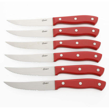 Oster Evansville 14 Piece Cutlery Kitchen Knife Block Set, Stainless Steel w/Linen White Handles - Cuchillos Para Cocina