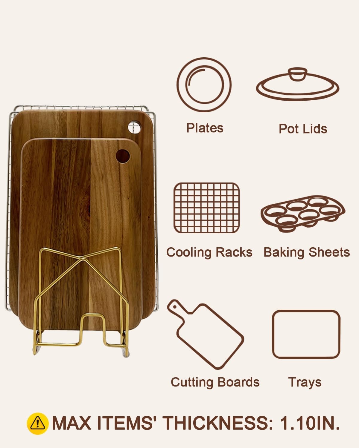SUNFICON Cutting Board Rack Chopping Board Organizer Stand Holder Kitchen Countertop Pots Pan Lids Rack Organizer Flat Steel 4.92 x 5.7 x 8.47 in. Black