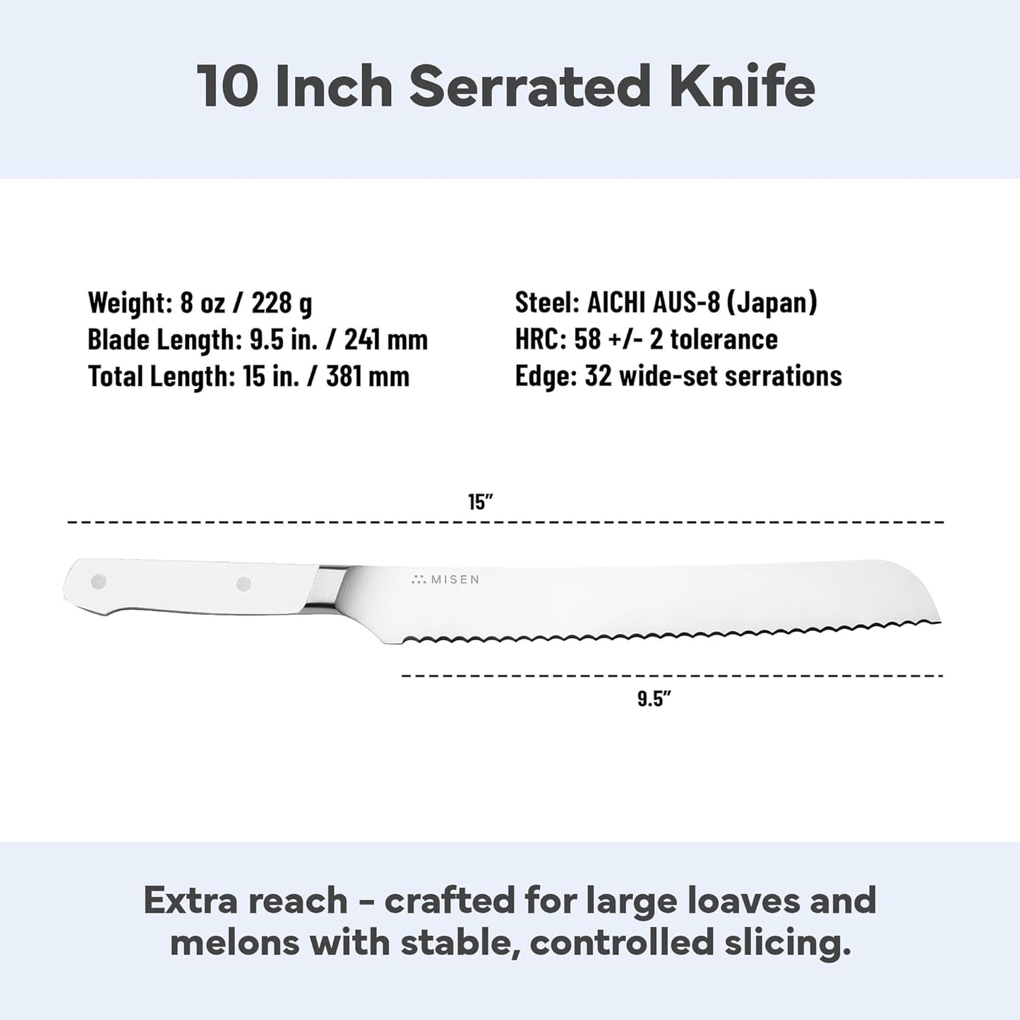 Misen Serrated Bread Knife - High-Carbon Japanese AUS8 Steel - Perfect for Soft Foods, Bread, Pastries, and Fruits - Verstatile Slicer, Razor-Sharp Edge, Durable Blade, Ergonomic Handle - 5", Blue