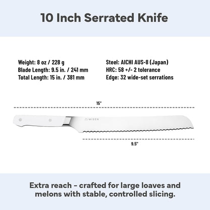 Misen Serrated Bread Knife - High-Carbon Japanese AUS8 Steel - Perfect for Soft Foods, Bread, Pastries, and Fruits - Verstatile Slicer, Razor-Sharp Edge, Durable Blade, Ergonomic Handle - 5", Blue