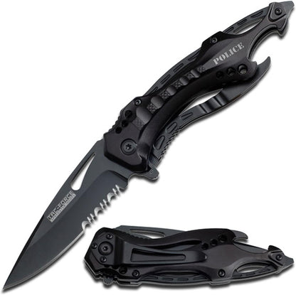 Tac-Force Folding Pocket Knife, 3.25-inch Serrated Blade, Orange Aluminum Handle, 7.75-inch Overall Length TF-705EM