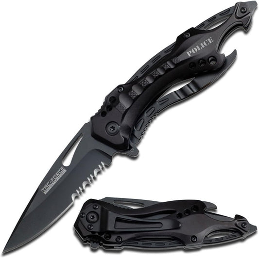 Tac-Force Folding Pocket Knife, 3.25-inch Serrated Blade, Orange Aluminum Handle, 7.75-inch Overall Length TF-705EM