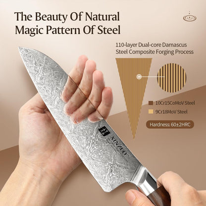 XINZUO 8.3 Inch,110 Layers Damascus Steel Chef Knife Cleaver, Professional Hand Forged Kitchen Cooking Knife,Full Tang,Sharp Slicing Knife Gyuto Knife-North America Desert lron Wood Handle
