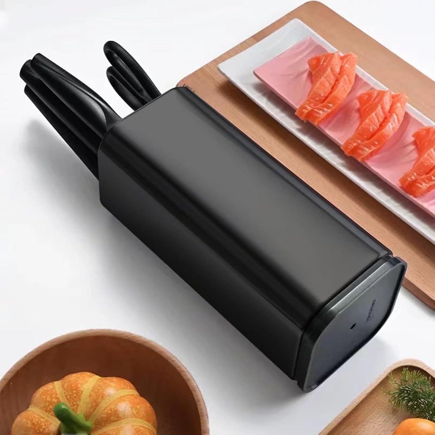 Universal Knife Block for Kitchen, Stainless Steel Knife Storage Holder with Slots for Scissors and Sharpening Rod, Detachable Knife Organizer Stand, Unique Design to Protect Blades, Dishwasher Safe