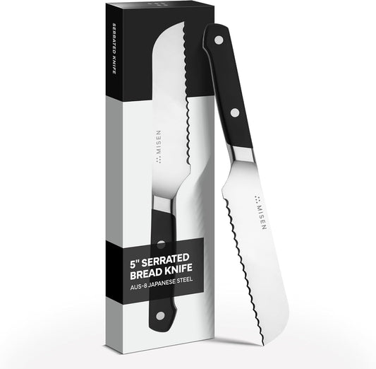 Misen Serrated Bread Knife - High-Carbon Japanese AUS8 Steel - Perfect for Soft Foods, Bread, Pastries, and Fruits - Verstatile Slicer, Razor-Sharp Edge, Durable Blade, Ergonomic Handle - 8", Black