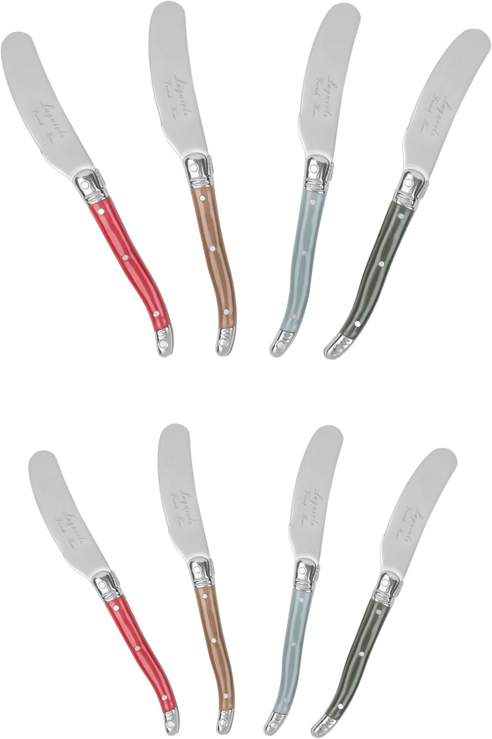 French Home Laguiole Spreader Set – 8 Piece Cheese & Butter Spreader Set with Blue and Cream Handles – Elegant & Practical Charcuterie Tools (6.25")