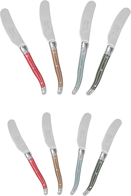 French Home Laguiole Spreader Set – 8 Piece Cheese & Butter Spreader Set with Blue and Cream Handles – Elegant & Practical Charcuterie Tools (6.25")