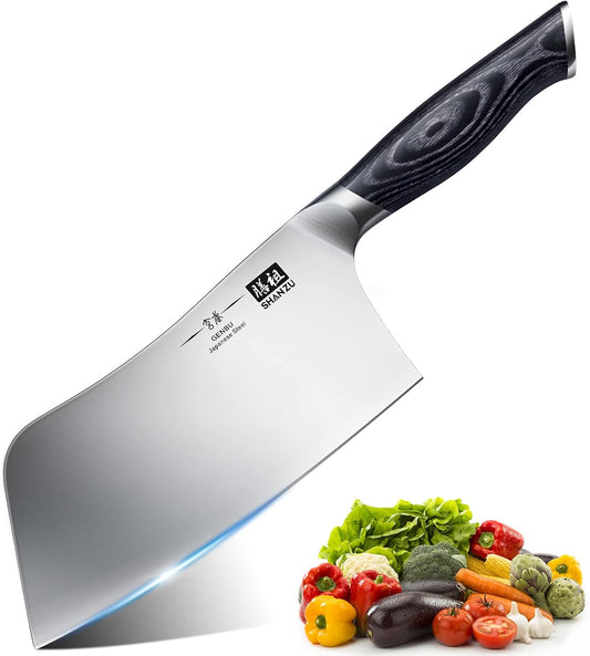 SHAN ZU 8 inch Japanese Chef Knife, Chefs Knife Kitchen Knives, Japanese Super Steel Sharp Chef's Knives with K133 Ergonomic Handle, Black Tortoise Genbu Series