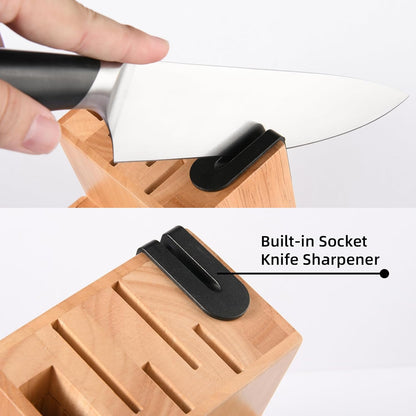 Kitchen Knife Set,14-Piece Knife Set With Block Wooden, Self Sharpening For Chef Knife Set, High Carbon German Stainless Steel Hammered Collection Knife Block Set, Dishwasher Safe Cutlery, Cream