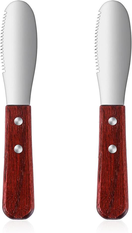 Ouligay 2 Pcs Butter Knife Spreader, Cheese Spreader Knife, Stainless Steel Straight Edge Wide Butter Spreaders with Wood Handle for Sandwich Cream Condiment Knives Set Kitchen Tools, Cooking Utensil