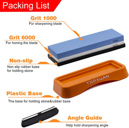 Knife Sharpening Stone 2 Sided 240/800 Grit Sharpener Waterstone,Professional Kitchen Whetstone with Orange Plastic Base,Non-slip Rubber and Angle Guide