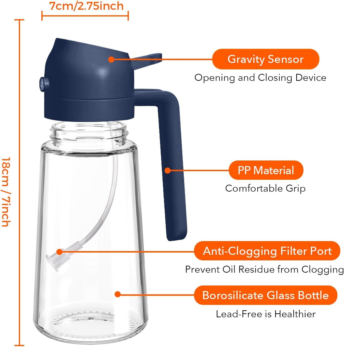 YARRAMATE 16oz/470ml Glass Olive Oil Sprayer for Cooking with Stickers, 2 in 1 Oil Dispenser for Kitchen Gadgets, Food Grade Premium Spray Bottle for Salad, Frying, BBQ (Creamy White)
