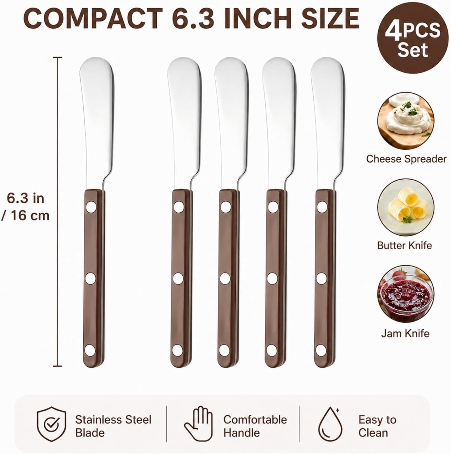 4PCS Stainless Steel Butter Knives Set: 6.3 Inch Cheese Spreader 304 Stainless Steel with Ergonomic Handle for Cheese, Butter & Jam (green)