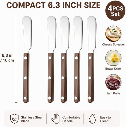 4PCS Stainless Steel Butter Knives Set: 6.3 Inch Cheese Spreader 304 Stainless Steel with Ergonomic Handle for Cheese, Butter & Jam (green)