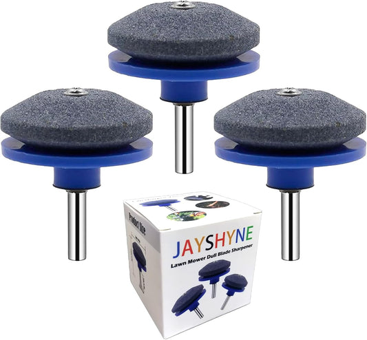 Lawnmower Dull Blade Sharpener, 3 Pcs Mower Sharpening Stone Wheel Kit, Universal Garden Tool Grindstone and Knife Edge Whetstone for Any Power Hand Drills