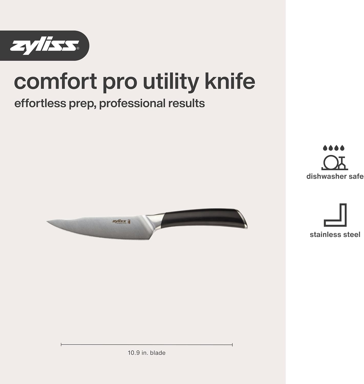Zyliss Comfort Pro Chef's Knife - Ice Hardened Stainless Steel Kitchen Knife - Tarnish-Free and Rust-Resistant Kitchen Cutlery - Black/Stainless Steel - 8 inches