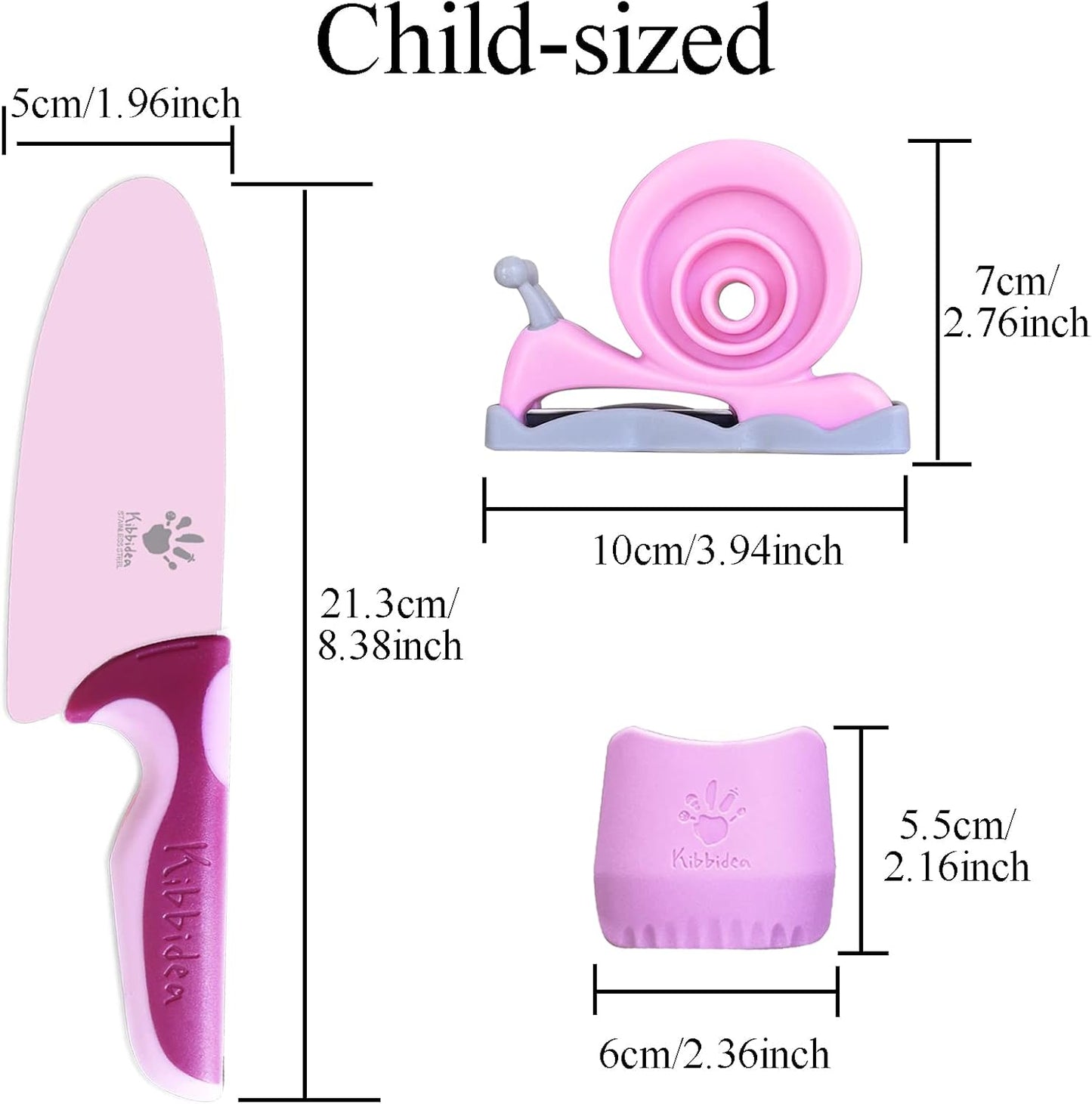 Kibbidea Kids Knife Set for Real Cooking, 4-Piece Stainless Steel Kids Chef's Knives with Peeler, Finger Guard, Protective Glove for Cutting Peeling, Kitchen Knives for Teenager 8-12 (Purple)