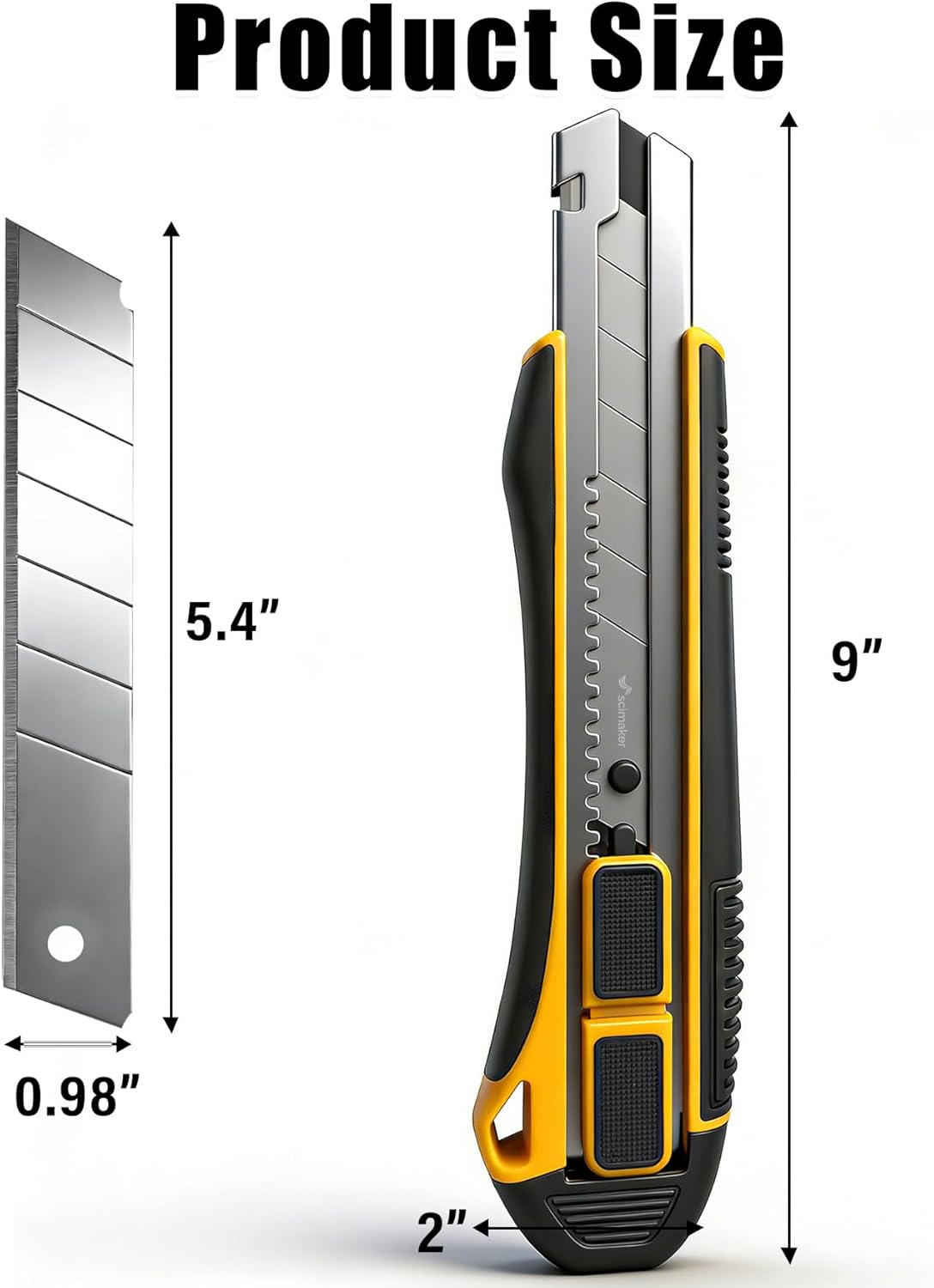 2-In-1 Safety Utility Knife 2 Pack Heavy Duty Retractable Box Cutter Set with 4 extra Wide 25mm Razor Sharp Blades for Cardboard, Boxes, DIY Crafts