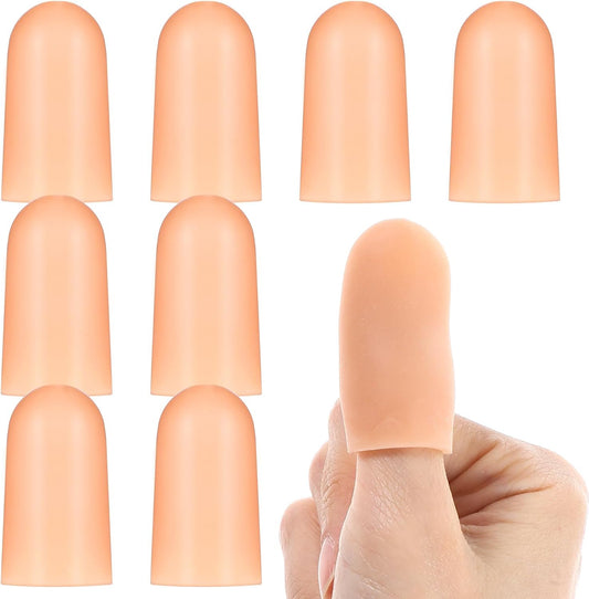 Ptwola 8pcs Finger Cots Silicone Finger Protector Covers Waterproof Soft Fingertips Support Sleeves Rubber Thumb Finger Caps Wrap Gloves for Finger Cracking Wound Cut Biting Protection