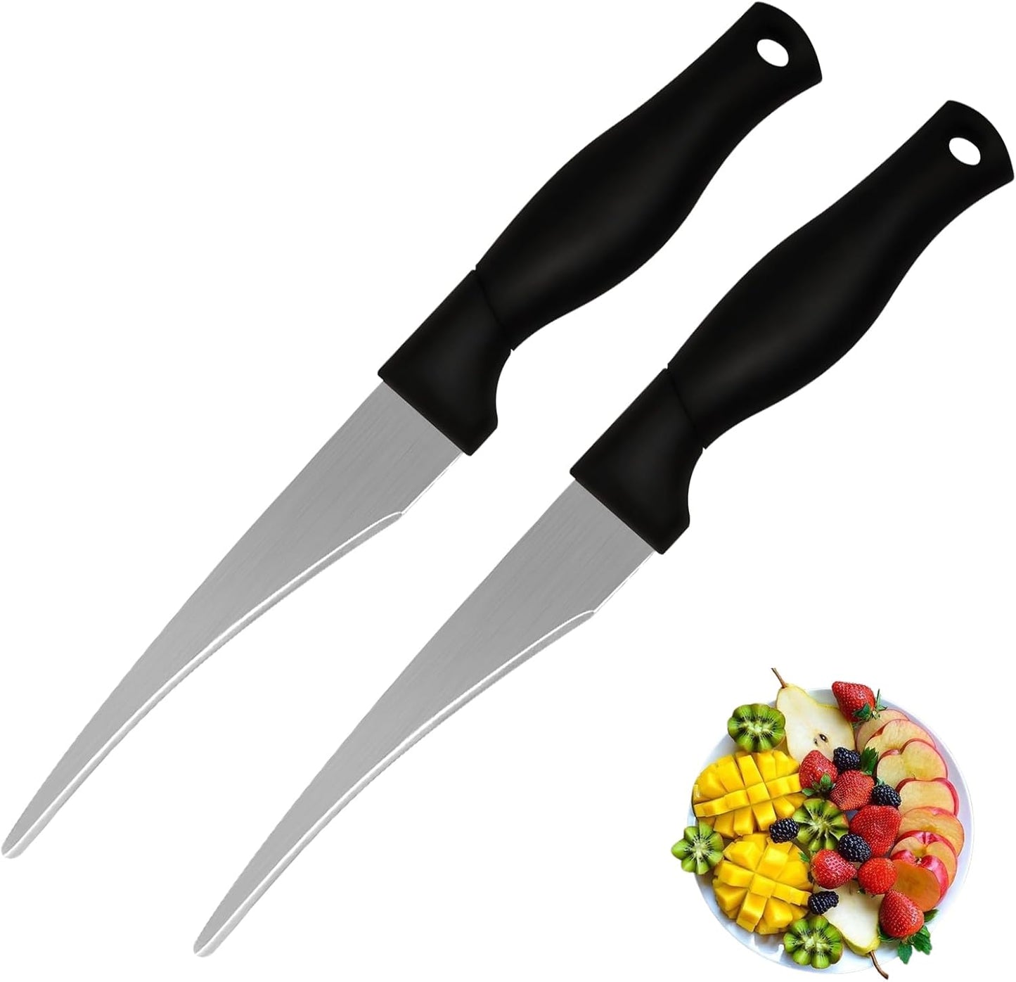 2PCS Curved Paring Knife - Ultra-Sharp Stainless Steel Peeling Knife with Concave Blade for Fruit & Vegetable - Professional Kitchen Knives Chef Knife for Precision Garnishing & Slicing