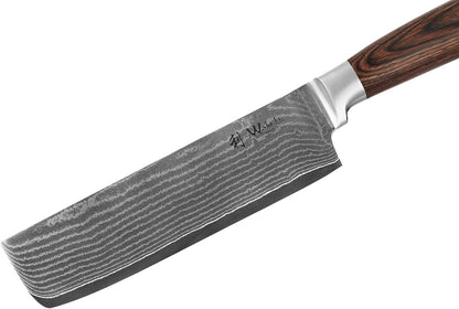 Wakoli EDIB Damascus Meat Knife – 7-Inch Japanese-Style Kitchen Knife for Meat, BBQ, and Roasts, 67-Layer Damascus Steel Blade with VG10 Core, Ergonomic Pakkawood Handle – Carving Knife in Gift Box