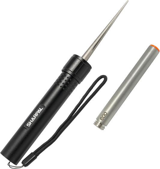 SHARPAL 178N 3-In-1 Blade Sharpener | 4-Inch 600 Grit Diamond Sharpening Rod | Sharpen All Knife and Tool with Straight Edge, Serration & Hooks | Pocket Knife Sharpener | Durable Aluminum Handle