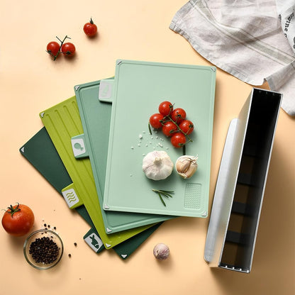 Cutting Boards for Kitchen Multifunctional Four-piece Set of Classified Cutting Boards Food Grade ABS Material Anti-slip Granules, Clear Icons Easy to Store & Clean, Ideal Kitchen Gift for Home Cooks